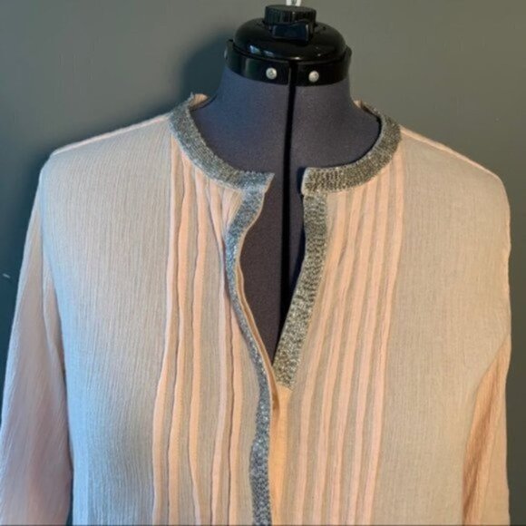 Chico’s Button Down Blouse Light Pink Beaded - Picture 5 of 9
